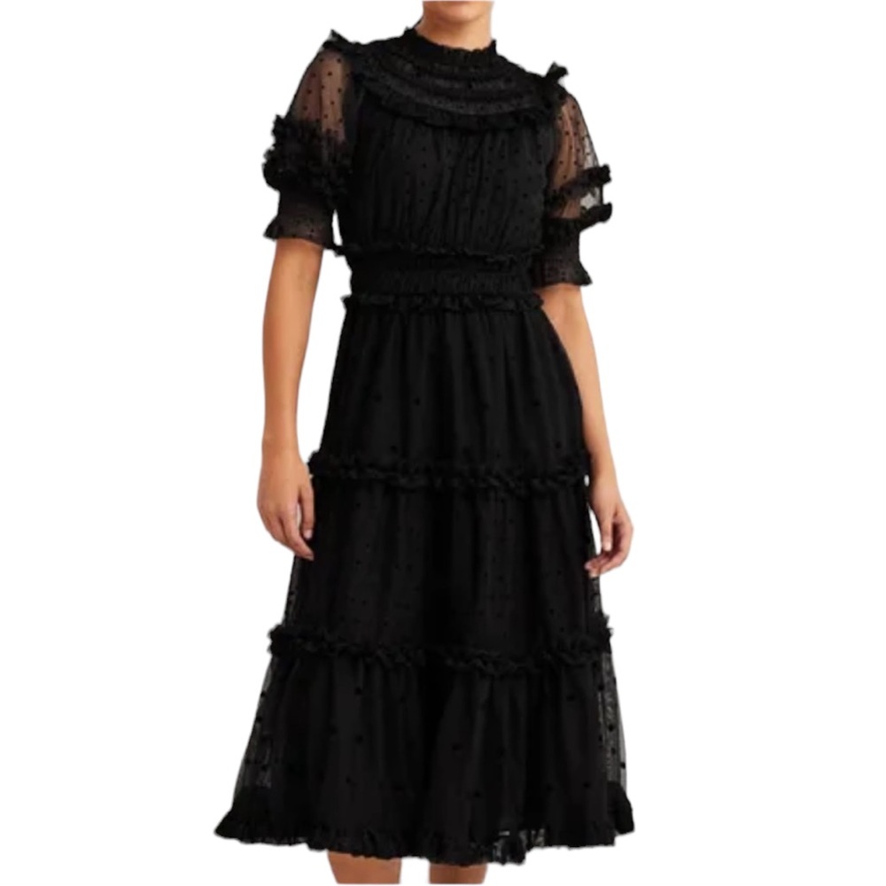 Boden Black Polka Dot Tulle Midi Dress Size 12